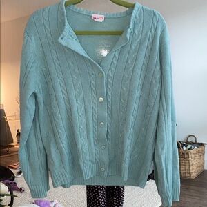 Haband Blue Cardigan Sweater with Cable Knit